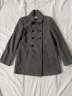 Calvin Klein Gray Wool Blend Pea Coat Womens Sz 8 Old Money Quiet Luxury Preppy